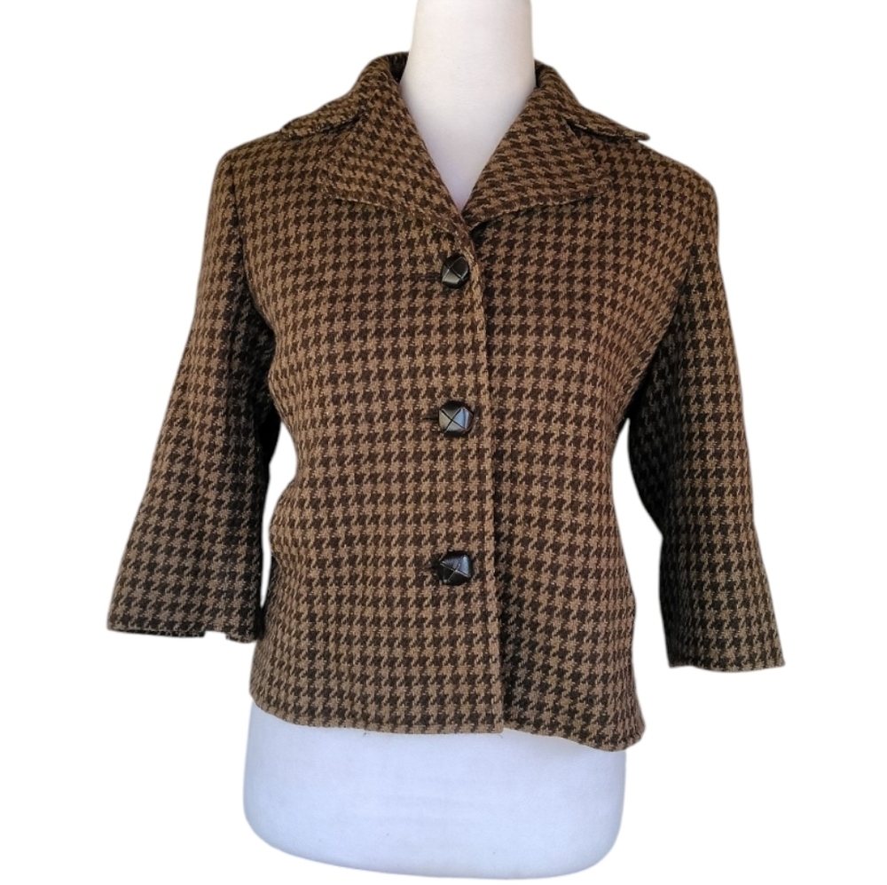 Lauren Ralph Lauren Brown Houndstooth Cropped Jacket